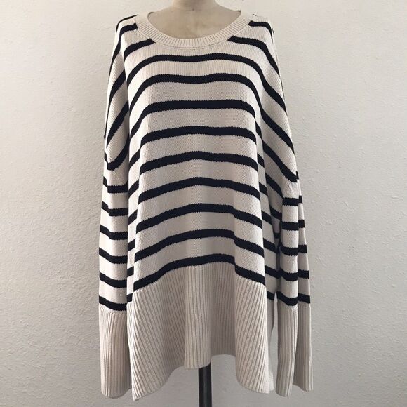 GAP Ivory Black Striped Cotton Knit Long Sleeve Pullover Sweater NEW - XXL - Picture 2 of 9